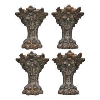 Victorian Style Cast Iron Bathtub Lion Claw Foot Paw Feet Floral Design 4 Pc Set For Sale