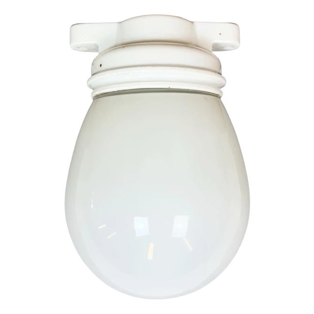 Vintage Porcelain and Milk Glass Ceiling Light, 1960s For Sale