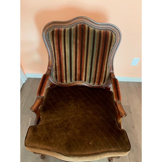 Rococo Custom French Louis XV–Style Bergère Armchair — Hand-Carved Walnut Frame & Bentley Churchill Woven Fabric For Sale - Image 3 of 9