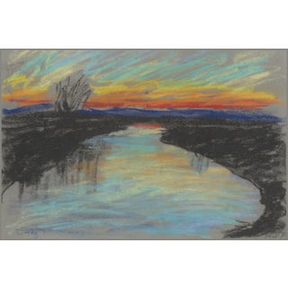 Vintage River Landscape Art Print by Zolo Palugyay – Colorful Sunrise Wall Art - 24" X 16" For Sale