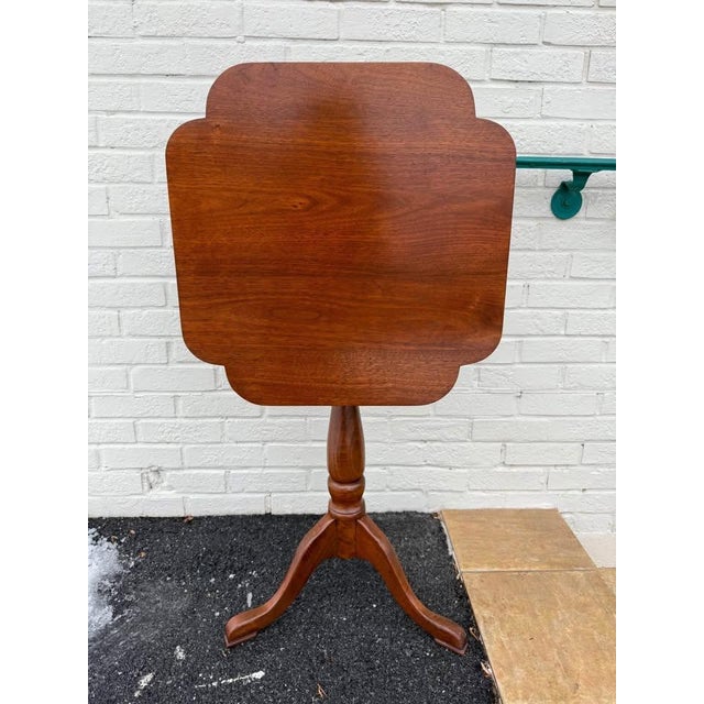 Clore Furniture Queen Anne Style Solid Walnut Cloverleaf Tripod Leg Candle Stand Lamp Table Solid wood frame, well made...