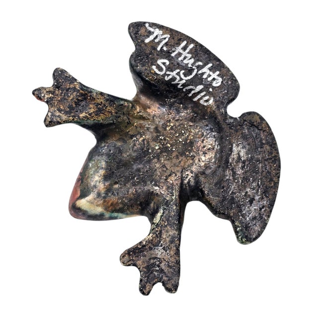 Margie Hughto Studio Signed Iridescent Ceramic Frog Sculptures, Pair, 4" For Sale - Image 15 of 18