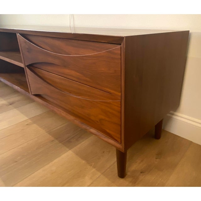 Mid‑Century Solid Walnut Credenza – Sculpted Fronts, 78.75" Long W/4 Drawers For Sale - Image 4 of 7