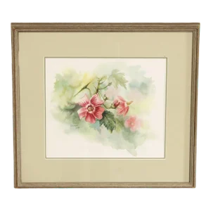 1980s 'Rosa Californica' Floral Watercolor Painting by Denise Lahr, Custom Framed