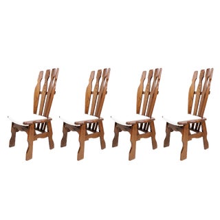 Mid-Century Brutalist Oak Dining Room Chairs, 1960s, Set of 4 For Sale