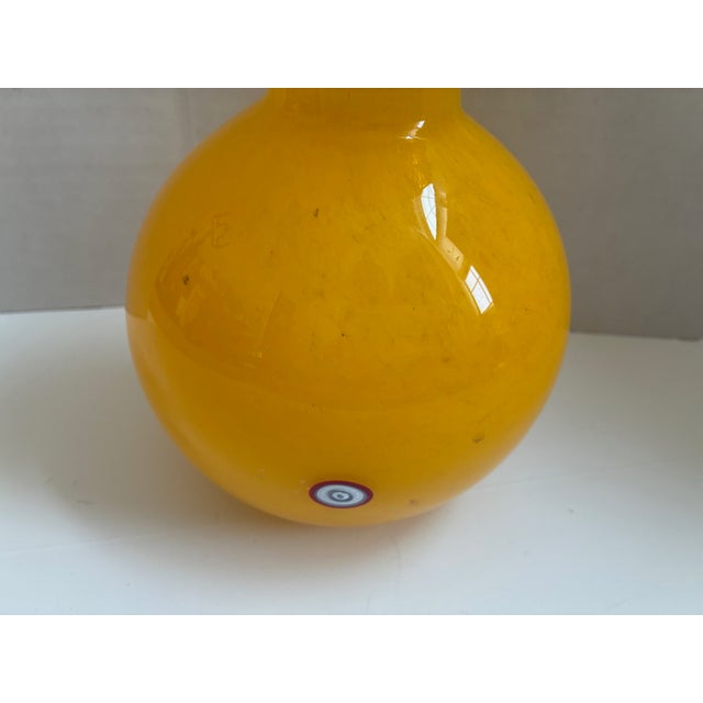 Vintage Yellow Murano Glass Vase With Millefiori | Made in Italy | Signed For Sale - Image 13 of 14