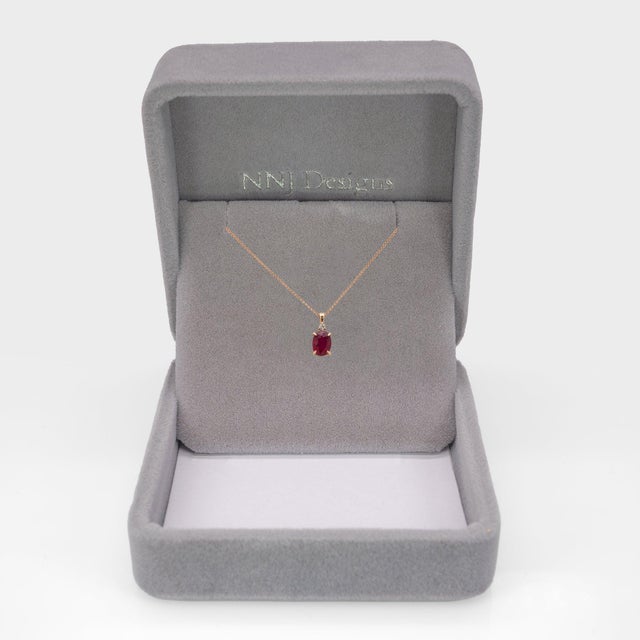 Modern 1.7Ct Madagascar Ruby Pendant With Natural Diamond Accent: Solid 14k Gold, 8x6mm For Sale - Image 3 of 8