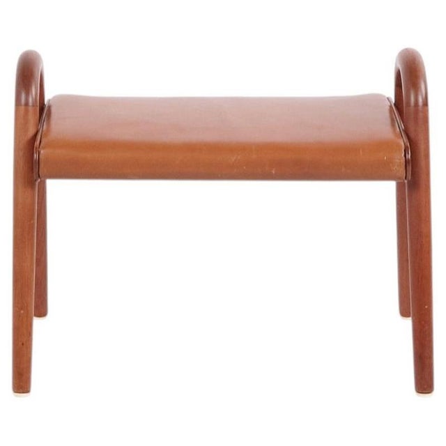 Teak Stool with Leather Seat by Vilhelm Lauritzen for Fritz Hansen, 1945 For Sale - Image 12 of 12