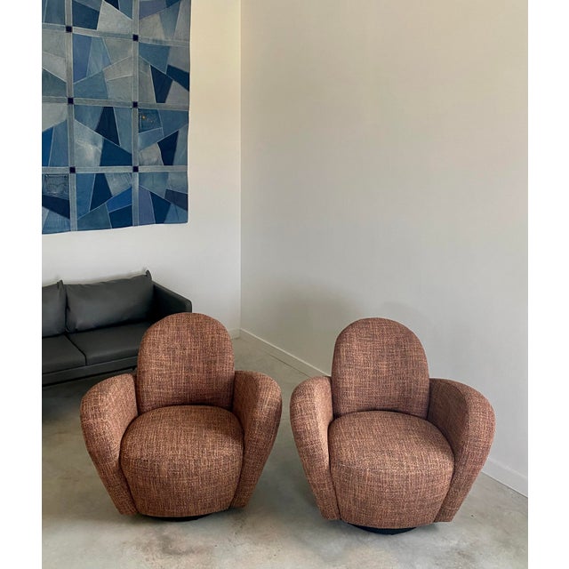 Directional Pair of Michael Wolk "Miami" Postmodern Striped Swivel Chairs For Sale - Image 4 of 15