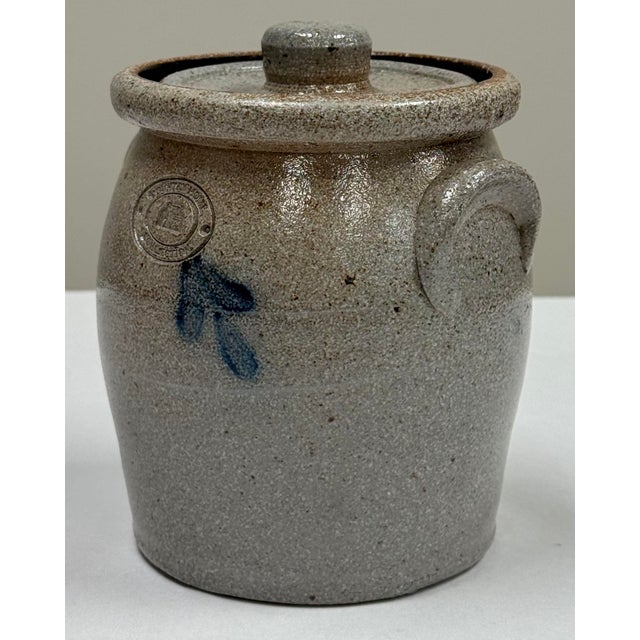 Vintage Salt Glaze Handmade Lidded Rowe Pottery Crock For Sale - Image 4 of 10