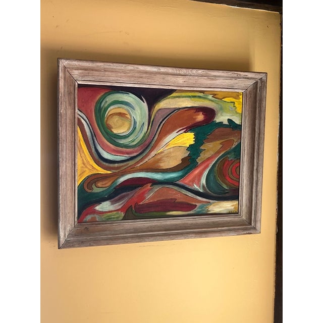 Wood 1950s Mid-Century Modern Abstract Oil Painting For Sale - Image 7 of 10