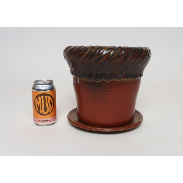 Ceramic Vintage Crimson and Slate Studio Ceramic Planter With Saucer by Deanna Nichols For Sale - Image 7 of 18