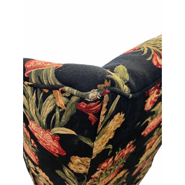 Late 20th Century Black Floral Chinoiserie Wingback Armchairs — A Pair For Sale - Image 14 of 16
