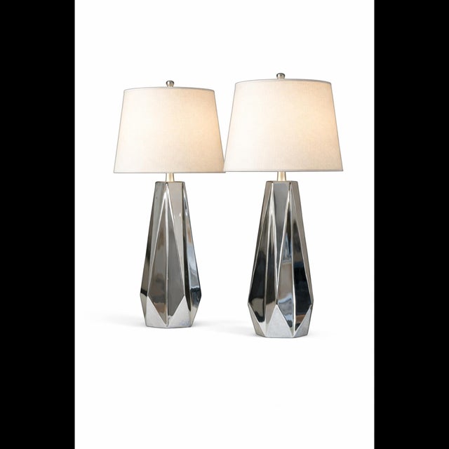 Cream Chrome Faceted Table Lamps with Neutral Shades from Justfurnituress SRL, Set of 2 For Sale - Image 8 of 17