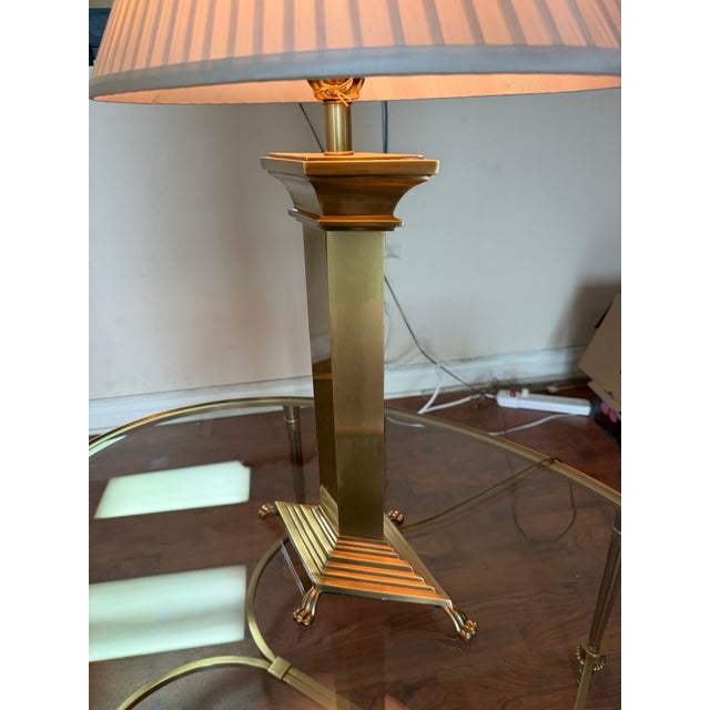 French Neoclassical Solid Brass Table Lamp For Sale - Image 3 of 6