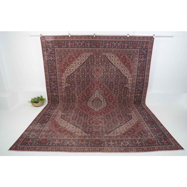 1970s 1970s Vintage Persian Handmade Wool 10x12 Red Area Rug For Sale - Image 5 of 11