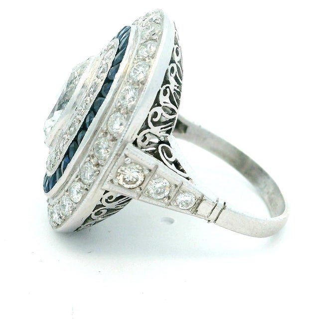 Art Deco Platinum Diamond and Calibré Sapphire Navette Ring, Circa 1920, Size 6 For Sale - Image 11 of 12