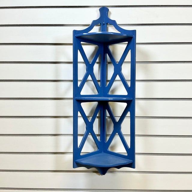 Mid 20th Century 1960s Vintage Americana Boho Chic Folk Art 3-Tier Wall Mounted Corner Shelf For Sale - Image 5 of 13