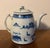 Antique 19th century Chinese export blue & white porcelain Canton teapot. Decorated with a continuous harbor landscape...