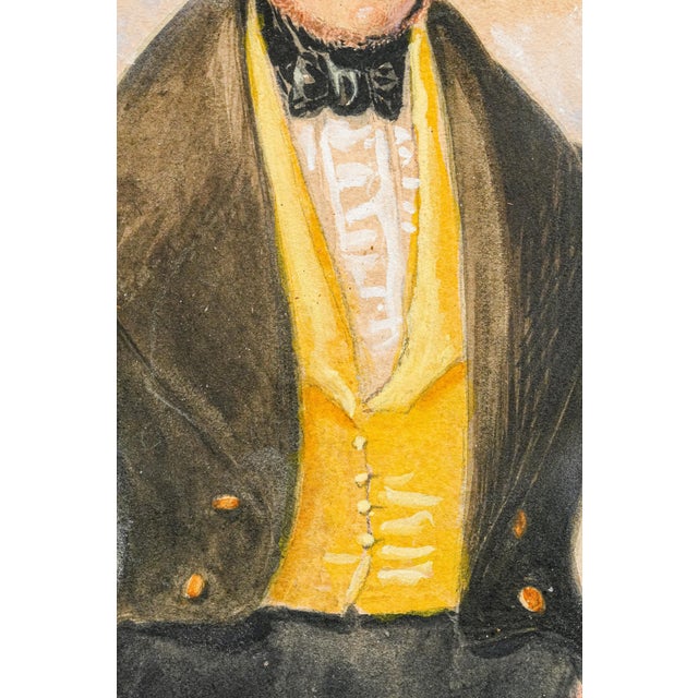 19th Century Amazing Antique English School Portrait Gouache Watercolor Painting of Aristocratic Man With Dog Framed Wall Decor For Sale - Image 5 of 15
