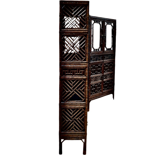Asian Late Qing Dynasty Tall Bamboo Open-Fretwork Display Cabinet For Sale - Image 3 of 12
