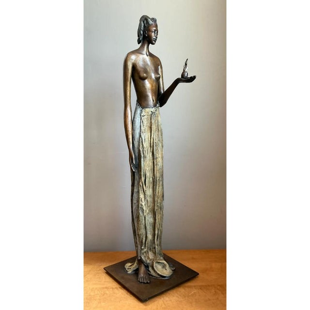 Vintage Bronze Draped Female Figure For Sale - Image 11 of 13
