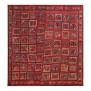 1870s Red Geometric Antique Caucasian Verneh Flat-Weave Rug 5'8" X 6'4" Wool Carpet