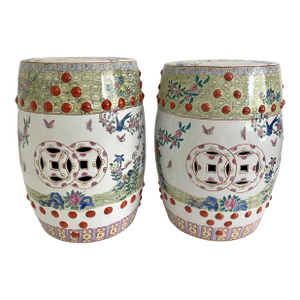 Chinese Famille Rose Garden Seat Circa 1900 - A Pair