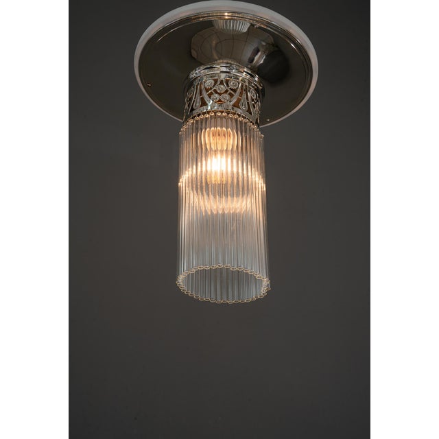 Art Deco Alpaca Ceiling Lamp with Glass Sticks, 1920s For Sale - Image 4 of 9