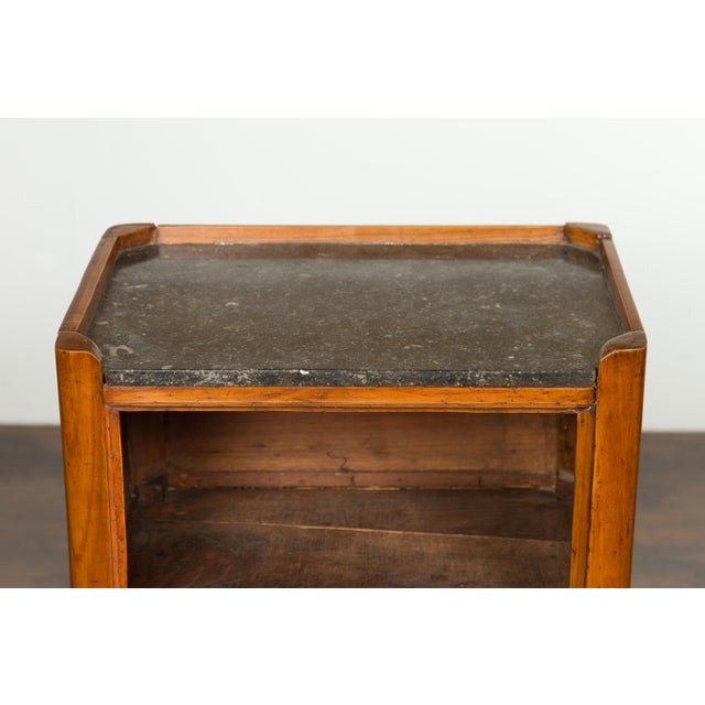 Wood Petite French 19th Century Walnut Table with Open Shelf and Black Marble Top For Sale - Image 7 of 12