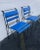 Mid-Century Modern Vintage Counter Stools : Chic Mid-Century Ilana Goor Style Counter Height (For 36” High Island/ Counter) Iron Stools - A Pair -in Blue Faux Leather For Sale - Image 3 of 12