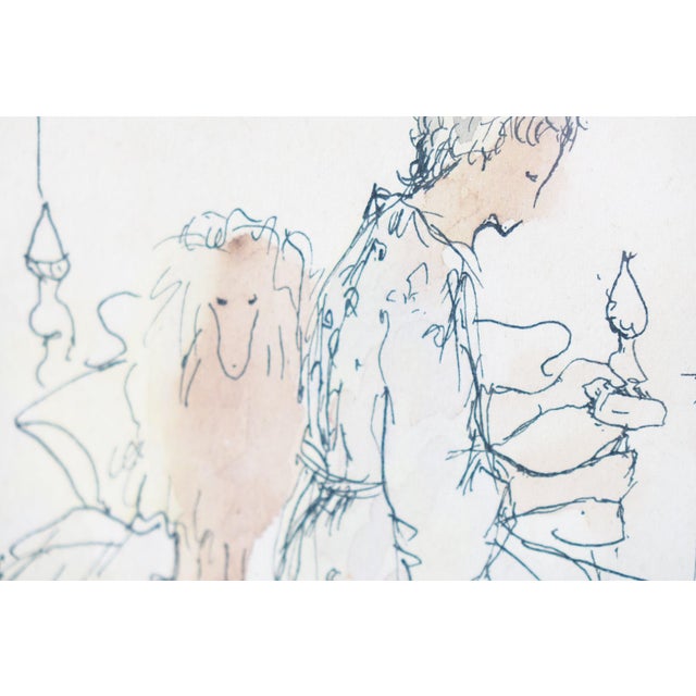 This original pen and watercolor work captures an intimate and introspective domestic moment with elegant simplicity. The...