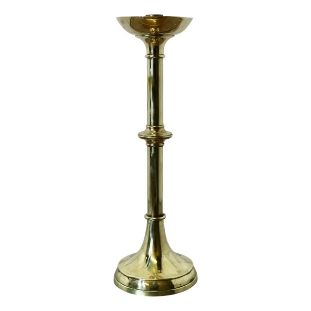 Tall Arts and Crafts Brass Candleholder, 1890s For Sale