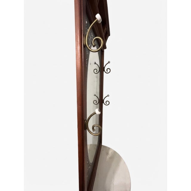 Late 20th Century Vintage Victorian-Style Wood Hall Tree With Etched Mirror & Marble Shelf For Sale - Image 5 of 9