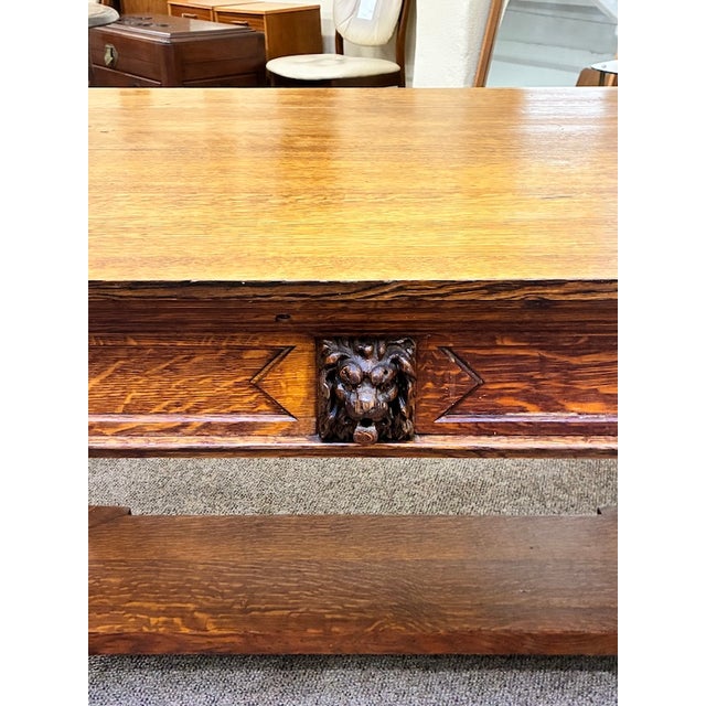 Solid Oak Library Table With Drawers C 1900 For Sale - Image 9 of 10