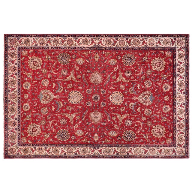 Shabby Chic Tabriz Red/Beige Wool Rug - 10'3'' X 13'2'' For Sale - Image 9 of 10