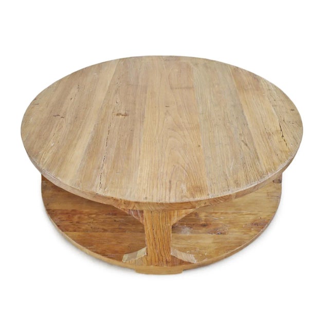 Wood Salvaged Natural Elm Round Coffee Table For Sale - Image 7 of 10