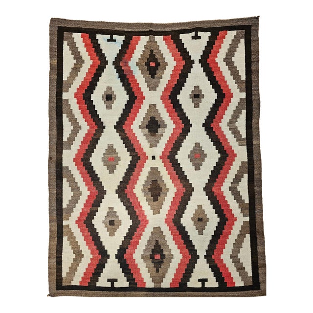 Vintage Native American Navajo Rug, Handwoven Wool, Eye Dazzler Pattern, 5x7 For Sale