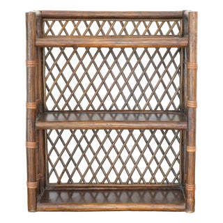 Mid 20th Century Audoux Minet Style Shelf, Rattan Wood Wall Shelf For Sale