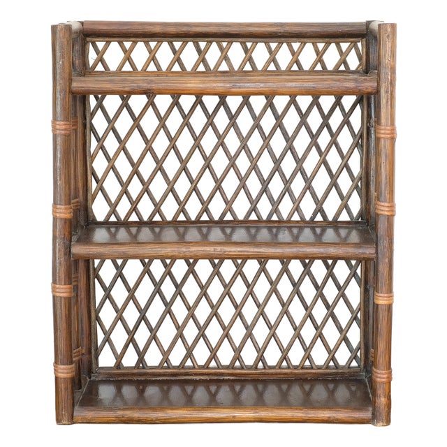 Mid 20th Century Audoux Minet Style Shelf, Rattan Wood Wall Shelf For Sale