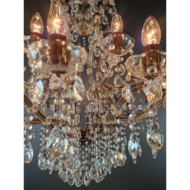 Brown Large Antique Crystal Chandelier Restored Italian Bohemian Style Vintage For Sale - Image 8 of 18