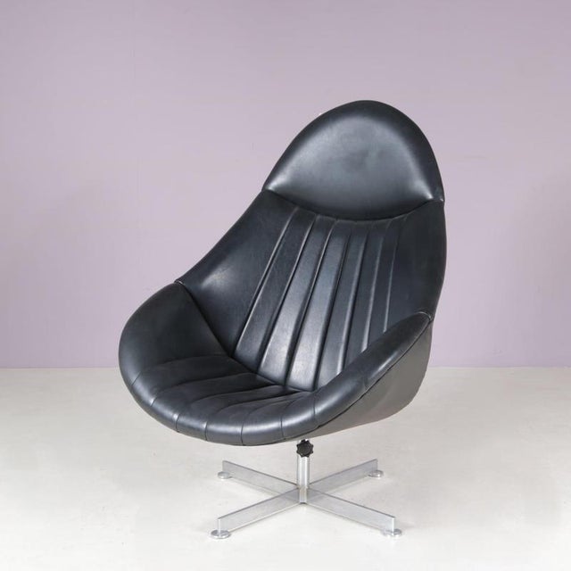 Swivel Easy Chair on Chrome Crossbase with Black Skai Seat by Rudolf Wolf for Rohé, Netherlands, 1960s For Sale - Image 11 of 12