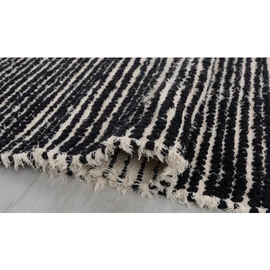 2020s Black Natural Cotton Handwoven Boho Rug 5x8Ft. For Sale - Image 4 of 12