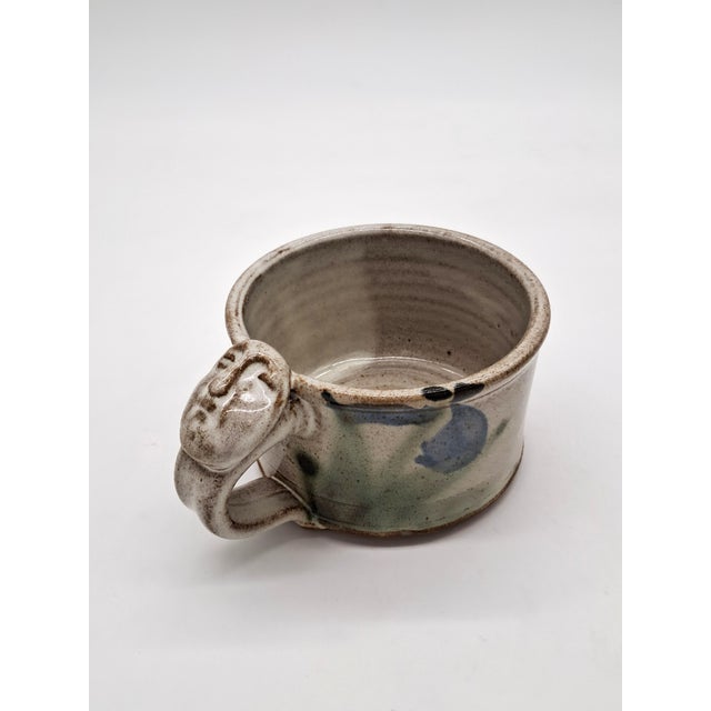 1990s 1990s Studio Pottery Face Artisan Mugs With Wabi-Sabi Glaze Signed - a Pair For Sale - Image 5 of 12