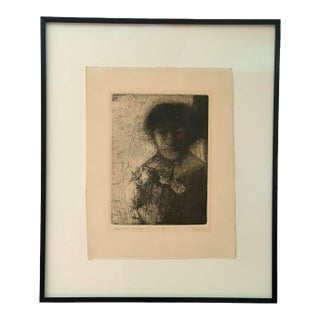 Robert Ernst Marx "Child Alone W/ Flower" Original Etching (1965) - Custom Framed With Museum Glass For Sale