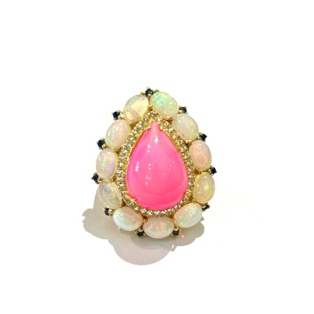 Bochic Capri Vintage Pink Opal & White Opal Ring, 18K Gold & Silver For Sale In New York - Image 6 of 8