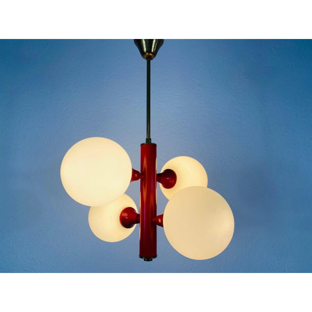 Kaiser Midcentury Red 4-Arm Space Age Chandelier, 1960s, Germany For Sale - Image 9 of 10