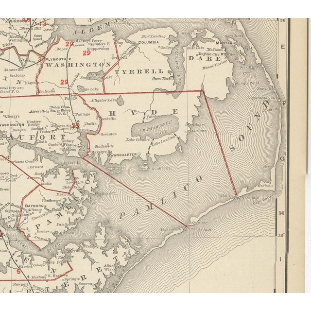 Antique Map of North Carolina The Tar Heel State by Ran McNally, 1899 For Sale - Image 4 of 12