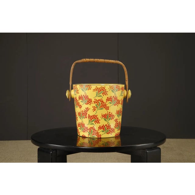 Vintage Enamelware Five-Piece Wash Set in Yellow With Red Berry Motif, C 1950s For Sale - Image 4 of 10