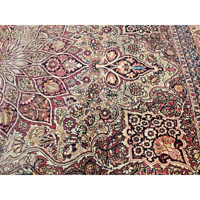 French Country 19th Century Oversized Persian Kerman Lavar Rug, Hand-Knotted Wool, Floral Pattern, Ivory & Burgundy, 11’ X 16’ For Sale - Image 3 of 14